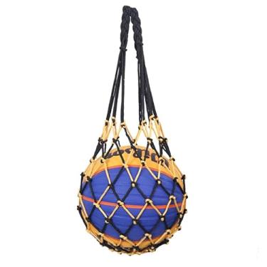 Imagem de Bolsa de rede de basquete resistente, bolsa esportiva reforçada com alça de ombro para basquete, futebol e vôlei (preto + amarelo)