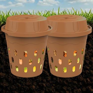 Imagem de HCGADON Pacote com 2 caixas de compostagem no solo para canteiros de jardim, fazenda de compostagem de minhocas de 8L para compostagem mais rápida, kit de compostagem de minhocas com aeração, tampa à