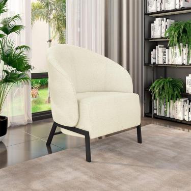 Imagem de Poltrona Decorativa Sala De Estar Kenya Pés Em Ferro Bouclê Preto/off White G33 - Gran Belo