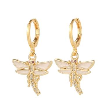 Imagem de LuvQaze Brincos femininos com pingente de libélula banhado a ouro 18 quilates, presente de aniversário para namorada, esposa, mãe, Small, Cobre, Sem pedra preciosa