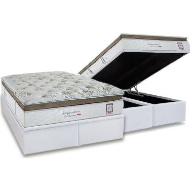 Imagem de Cama Box Baú Queen: Colchão Molas Ensacadas Herval Imperatore Eco Bamboo + Base Crc Linhão White (158x198)