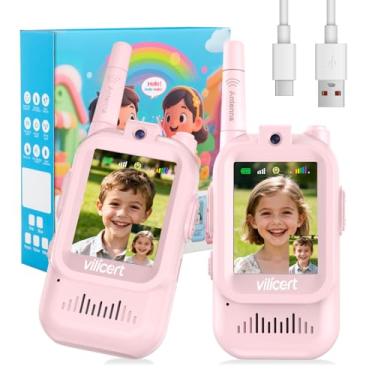 Imagem de Walkie Talkies de vídeo para crianças de 3 a 12 anos, rádios recarregáveis com tela, trocador de voz, longo alcance - presentes de aniversário de Natal para meninas