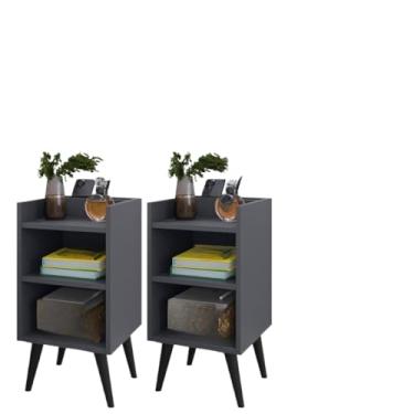 Imagem de Kit 2 Criados-Mudos Compactos Com Porta-Celular E Pés Retrô (KIT MAX CINZA)