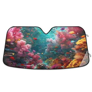 Imagem de SEHANY Para-brisa de carro colorido de recifes de corais e peixes, para-sol para mulheres, pára-brisa frontal dobrável, bloqueia raios UV, mantém o veículo fresco, para-sol de carro para caminhão SUV