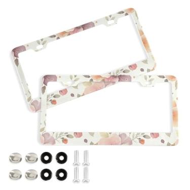 Imagem de SEHANY Molduras de placa de carro rosa dos namorados, capas de moldura de placa de carro de alumínio à prova de ferrugem com orifícios elípticos e parafusos serve para veículos padrão dos EUA tamanho