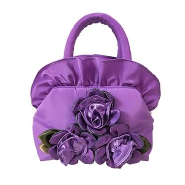 Imagem de Bolsa de mão com flor de rosa, bolsa de compras, bolsa pequena, carteira portátil de pulso, Roxa
