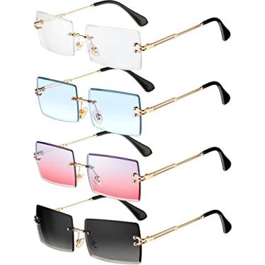 Imagem de Frienda 4 pares de óculos de sol retangulares sem aro sem moldura, óculos quadrados vintage transparentes para mulheres e homens, Cores retrô, adult size