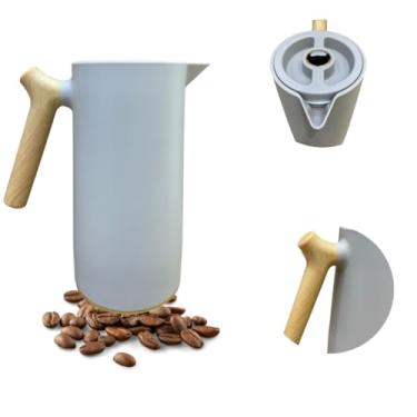Imagem de Garrafa Térmica 1 Litro com Ampola de Vidro e Cabo de Madeira - Botão Click Anti-Vazamento, Mantém Café e Chá Quentes/Frios por Muito Tempo, Design Sofisticado(Cinza)