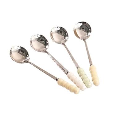 Imagem de Concha de sopa Colher de aço inoxidável, colher café doméstica, copo água, mistura, misturada com 4 cores