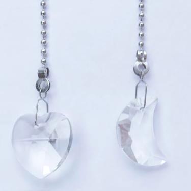 Imagem de Aceple Pacote com 2 correntes de cristal para ventilador de teto, extensão de pingente de corrente decorativa de coração e lua, iluminação de 50,8 cm e extensor de corrente com contas de ventilador