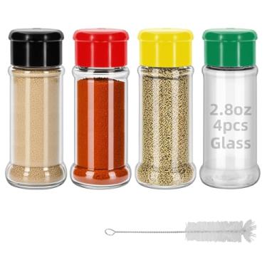 Imagem de eispap 4 recipientes de tempero de vidro de 80 ml com tampas de parafuso para derramar ou agitar, frascos de tempero vazios portáteis e transparentes, recipientes de tempero de armazenamento para