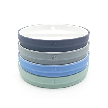 Imagem de Pratos para crianças Elk and Friends, 17 cm, com divisórias, em porcelana, com protetores de silicone | adequado para bebês e crianças | Seguro para micro-ondas e lava-louças | Antiderrapante | Pratos