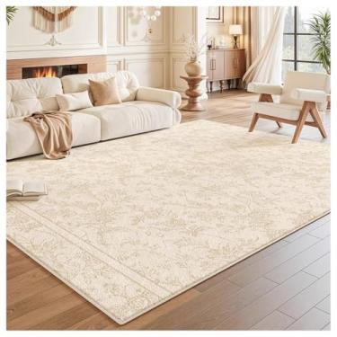 Imagem de SPXMQSS Tapetes grandes para sala de estar, bege, floral, lavável, tapete macio, antiderrapante e resistente a manchas para quarto, sala de estar, quarto, sala de jantar, C, 200 x 300 cm