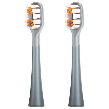 Imagem de RANVOO Escova de dentes elétrica AirJet Bubble cabeça de substituição original, cuidados com gengivas, 2 pacotes, cerdas de cuidados sensíveis à gengiva, cinza