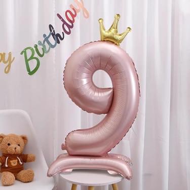 Imagem de Balões digitais de 101 cm rosa com números autopermanentes gigantes Mylar grande número 10 para decorações de aniversário de aniversário (rosa 9)