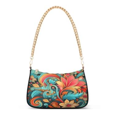Imagem de CEBUGI Bolsas transversais femininas bolsa de ombro abstrata floral bolsa clutch elegante com alça de corrente