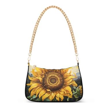 Imagem de CEBUGI Bolsas transversais femininas bolsa de ombro bolsa de mão de girassol elegante bolsa clutch com alça de corrente