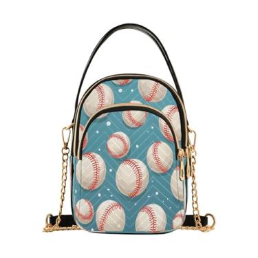Imagem de CEBUGI Bolsa tiracolo feminina clutch para telefone com fundo de bolas de beisebol elegante bolsa de ombro com alça de corrente removível