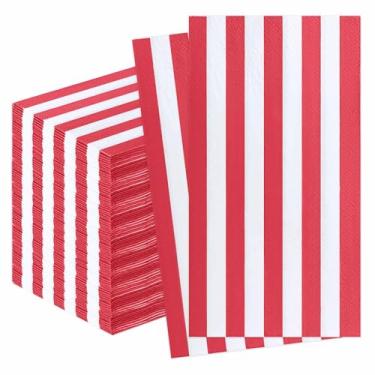 Imagem de FALIZIFU Guardanapos de jantar listrados vermelhos com 3 camadas, guardanapos de papel listrados vermelhos e brancos, toalhas de mão descartáveis para banheiro, casamento, chá de bebê, Natal