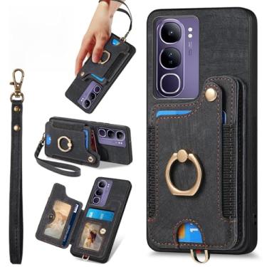 Imagem de Asuwish Capa de telefone para Vivo V40 Lite/V30E Capa carteira com protetor de tela de vidro temperado e alça de pulso RFID suporte de cartão de crédito anel acessórios para celular V 40 V 30E