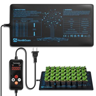 Imagem de Hon&Guan Tapete térmico de mudas de 25,4 cm x 52,7 cm com conjunto de termostato digital, almofada de aquecimento de plantas à prova d'água para germinação, jardinagem interna, estufa