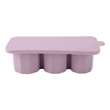 Imagem de CUOFYUNL Bandeja de cubos de gelo para copo fácil de liberar molde de gelo de cilindro oco de silicone com tampa para freezer bebida gelada suco uísque coquetel (Lavanda Roxa)