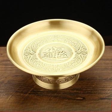Imagem de FENNYYAR Prato de frutas domésticas de latão Guanyin, 20 cm, prato de oferta frontal de Buda do Deus da Riqueza