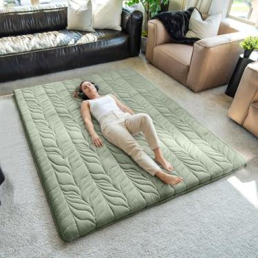 Imagem de ZonLi Colchão de Chão Japonês Colchão Futon Tamanho Queen, Tapete de Tatame Enrolável Espesso com Capa Lavável 100% Algodão, Colchão de Cama de Chão Portátil e Dobrável para Dormir, Dormitório, Crianç