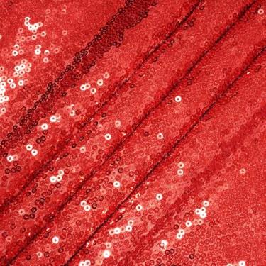Imagem de Eternal Beauty Tecido de lantejoulas vermelhas por jarda, 2 jardas de tecido de lantejoulas espessas vermelhas, 122 cm de largura, material de glitter para decoração de festa, vestido de noiva