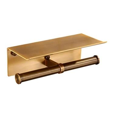 Imagem de Estrend Dual Roll Toilet Paper Holder with Shelf Antique Brass Finish Double Head Tissue Holder for Bathroom, Wall Mounted Y