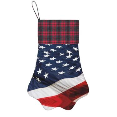 Imagem de SKKNT Meias de Natal com estampa de bandeira americana, animais de estimação, decoração de Natal, cães, gatos, árvore, presente conveniente