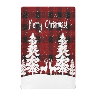 Imagem de Qilmy Lençóis de bebê Merry Christmas, macio e respirável de microfibra elástica, lençol com elástico para meninos e meninas, capa de colchão infantil portátil de 99 cm x 68 cm