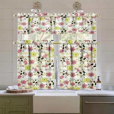 Imagem de Tapesb Conjunto de 3 peças de cortinas e sanefas de cozinha de vaca para janelas de cozinha, decoração de casa de fazenda, decoração sobre pia 69,8 x 91,4 cm