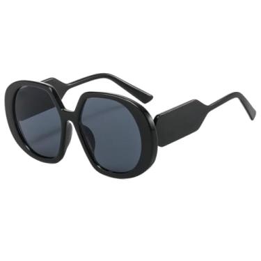 Imagem de HCHES Óculos de Sol Femininos Redondos com Estampa Degradê de Leopardo Retrô de Luxo, Armação Grande, Moda Masculina, Proteção UV400 (Preto e Cinza)