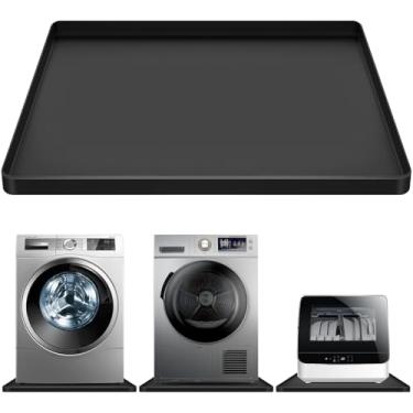 Imagem de Pacote com 2 bandejas de drenagem de silicone para máquina de lavar roupa de 27 x 68 cm - tapete antiderrapante antivibração, bandeja de gotejamento à prova d'água para proteção do chão sob lavadora e