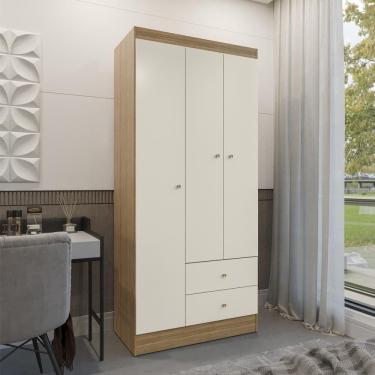 Imagem de Guarda Roupa Solteiro 3 Portas 2 Gavetas Venti - Freijó-off White