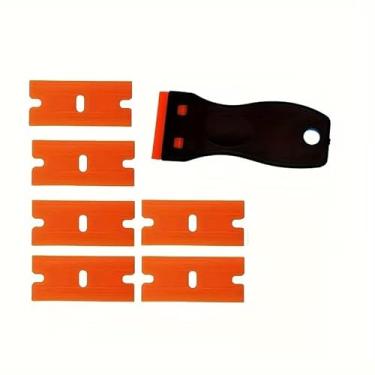 Imagem de 7 peças, 1 conjunto de lâminas de plástico, raspadores, ferramentas de remoção de etiquetas, remove facilmente tinta de parede, adesivos e adesivos de vinil, preto