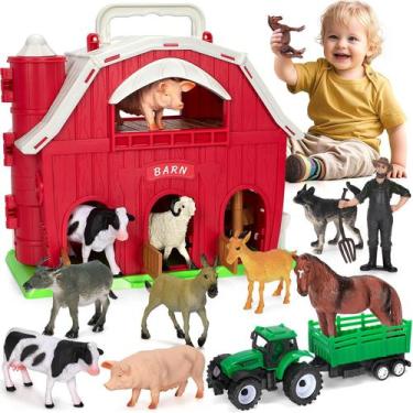 Imagem de Brinquedos para animais de fazenda Toidgy Big Red Barn com bonecos e t