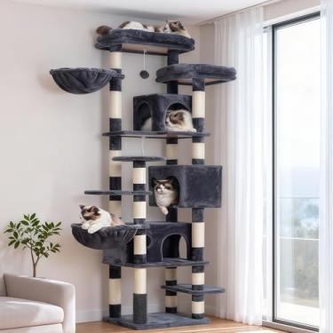 Imagem de Hey-brother Árvore para gatos, 188 cm, multinível, GG, grande torre para gatos internos com três condomínios para gatos, dois grandes decks superiores e escova de cabelo para gatos, gatos e animais de