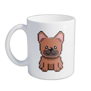 Imagem de Caneca Xícara de Café Porcelana 300ml Design Retro Bulldog Francês Pixel Art