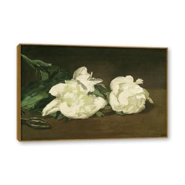 Imagem de NHLDZYH Moldura de madeira de teca. Flores clássicas natureza morta pintura em tela retro buquê de flores pinturas estilo country decoração de parede para cozinha e sala de estar. A43. 30 x 45 cm