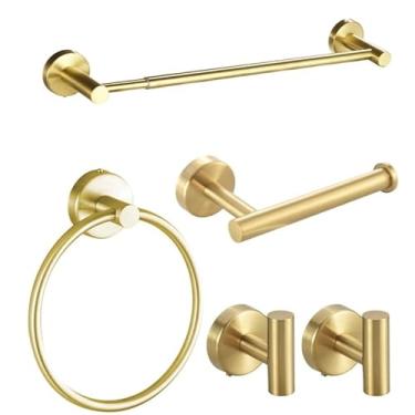 Imagem de Kit 5 Acessórios Para Banheiro Inox Toalheiro Cabide Porta Toalha Completo Resistente 40cm ou 60cm (Ouro(Escalável 43-65cm))