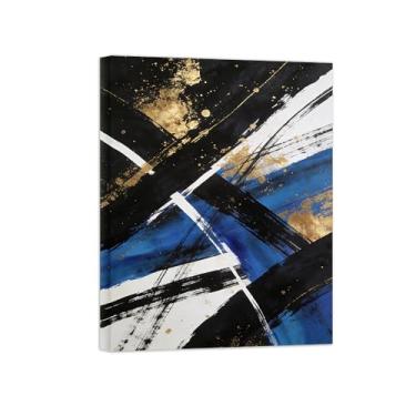 Imagem de Impressões abstratas em tela-Quadro texturizado para parede-ouro preto e azul-Pintura moderna para sala de estar 30x40cm Tela Embrulhada