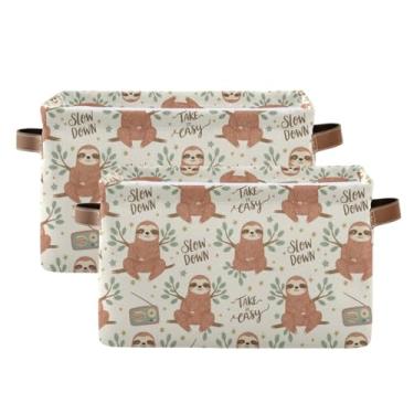 Imagem de Organizador de armário dobrável – cesto de roupa suja de lona de tecido para banheiro, roupas fofas preguiças vintage bege, pacote com 2