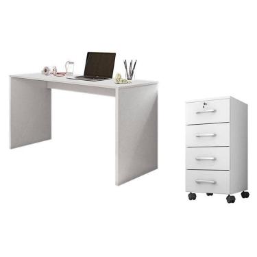 Imagem de Mesa Para E Gaveteiro Gávea Com Chave 4 Gavetas Branco Fosco - Móveis Leão