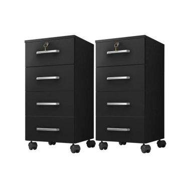 Imagem de Kit 2 Gaveteiros Para Escritório Gávea Com Chave Preto Fosco - Móveis Leão