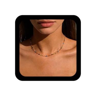 Imagem de Xduargs Boho Colar de contas de cristal arco-íris colorido CZ frisado colar vintage pequeno com contas de arroz minimalista colar de estação joia para mulheres, Zinco, Sem Pedra Preciosa