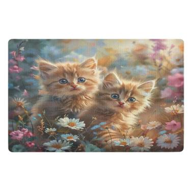 Imagem de Joisal Cute Cats in The Flowers Tapete de boas-vindas ao ar livre, tapete antiderrapante para porta interna 81 x 50 cm