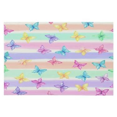 Imagem de Wassud Tapete de porta com listras de borboleta arco-íris 61 x 89 cm, tapete de área lavável antiderrapante com suporte de borracha, tapete macio e macio para sala de estar, quarto, entrada, entrada