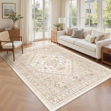 Imagem de zesthome Tapetes de área de 12 x 20 cm – Tapete ultrafino para lavagem, resistente a manchas, antiderrapante para sala de estar, quarto, tapete vintage para decoração de casa (creme/bege, 1,5 x 20 cm)